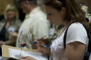 Anne taking notes at the Qupé 13 year vertical tasting (photo credit: Michael Wilsker pixillusion.com)