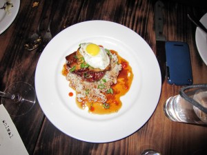 Foie gras loco moco quail egg spam hamburger