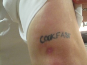 In the genre of chef's tattoos, this one (belonging to Church) is fun and simple.